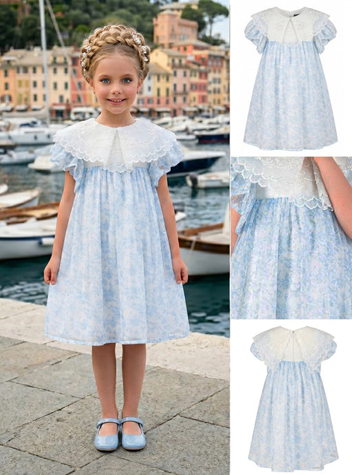 Kids' Light Blue Dress with Wide White Collar