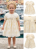 Girls' Ecru Dress with Multi-Layered Wide Collar