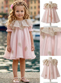 Girls' Pink Dress with Gold Leaf Embroidery