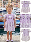 Girls' Lilac Lace Dress with White Bow