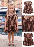 Girls' Brown Dress Adorned with Roses and Bow