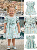 Girls' Aqua Green Dress with 3D Flowers