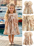 Girls' Floral Print Dress with 3D Rose Detail