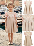 Girls' Two-Tone Dress with Lace Collar