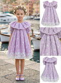 Girls' Lilac Lace Dress with Ruffled Collar