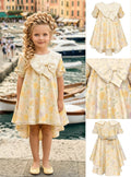 Girls' Asymmetric Dress with Yellow Floral Print