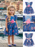 Girls' Navy Chiffon Dress with Floral Print