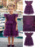 Girls' Purple Tulle Layered Embroidered Dress